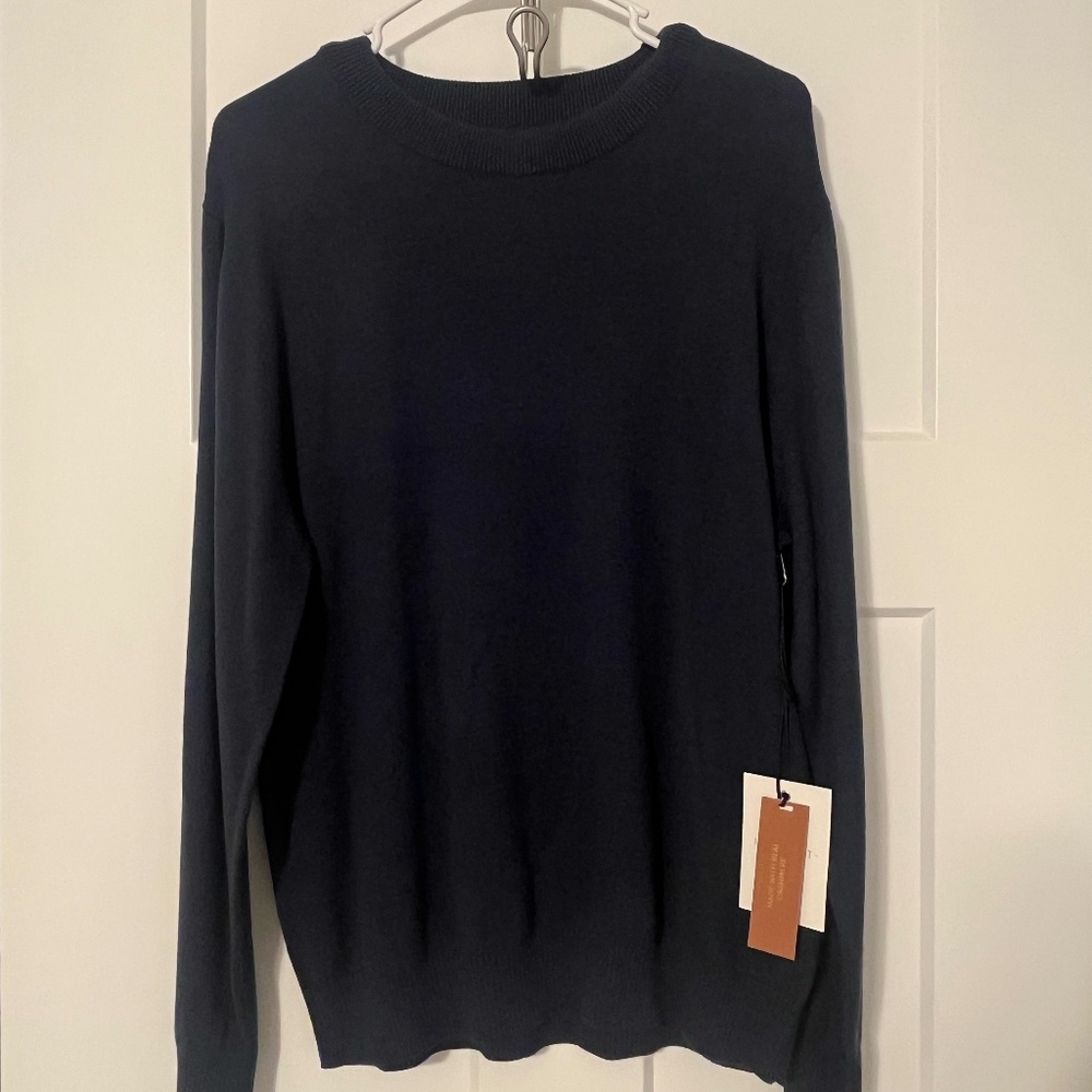 PRECEDENT Mens Crew Neck Long Sleeve Cashmere Blend Sweater Medium Navy NWT